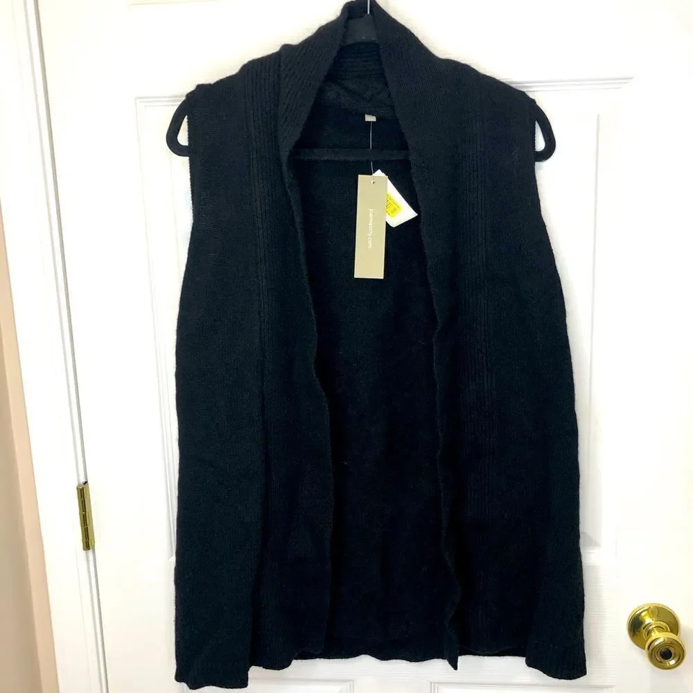 NWT Joan Vass wool blend black sweater vest, size large - Picture 1 of 12
